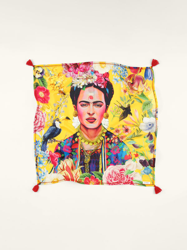 Yellow Frida Kahlo printed organic cotton scarf