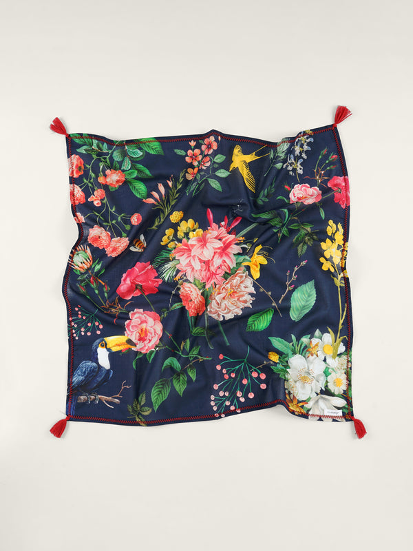 Navy floral printed organic cotton navy scarf